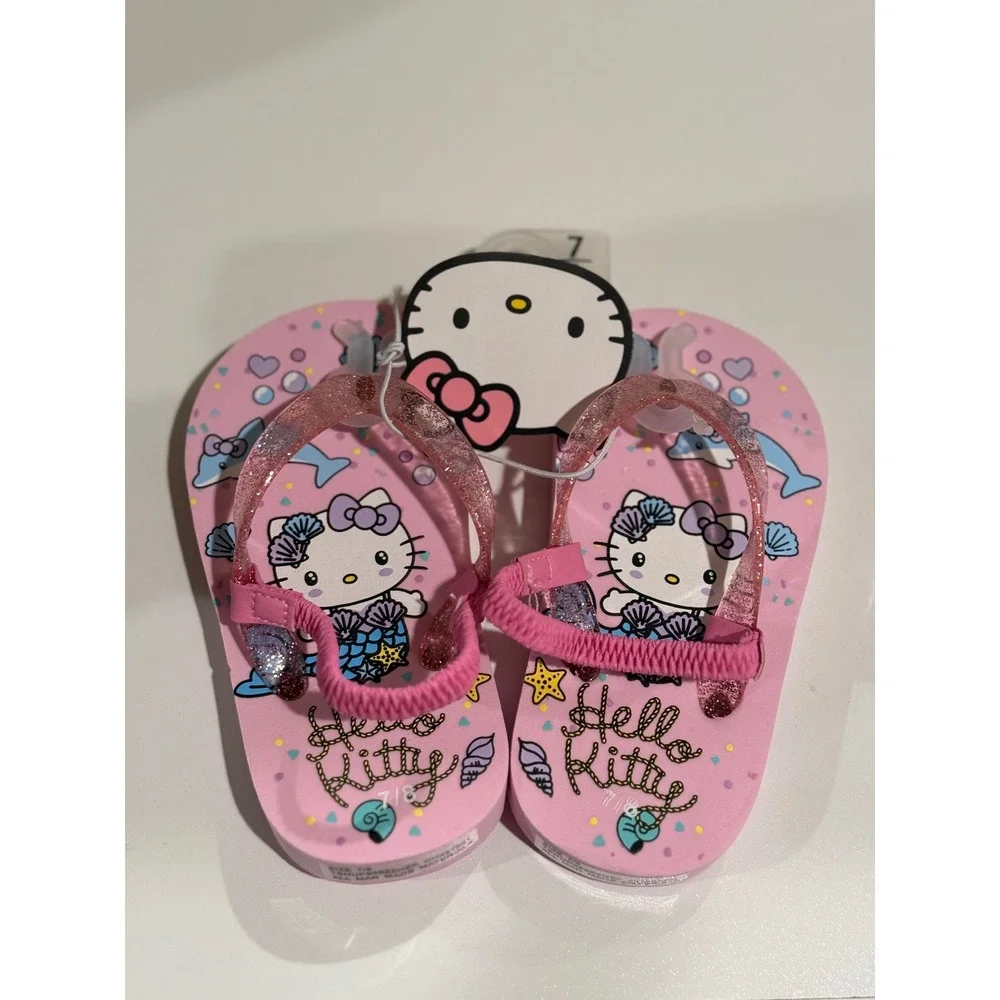 Hello Kitty Sanrio Toddler Girls Mermaid Flip Flops Pink Glitter Size 7/8 NWT